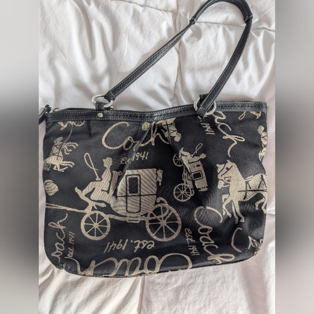 Coach Horse and Carriage Pleated Canvas Satchel PROJECT BAG - Picture 6 of 14